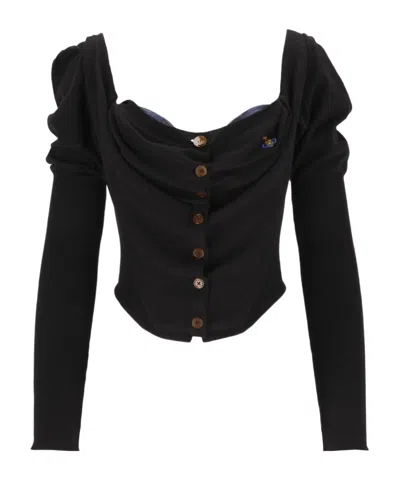 Vivienne Westwood Bea Cotton And Cashmere-blend Corset Cardigan In Black