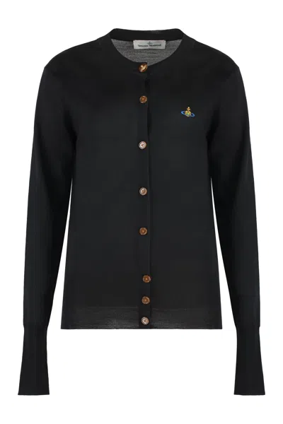 Vivienne Westwood Bea Knit Cardigan With Orb Front Embroidery In Black
