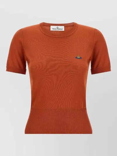 Vivienne Westwood Bea Knit Top Short Sleeves Crew Neck In Brown