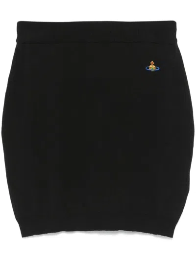 Vivienne Westwood Bea Logo Cotton Knit Mini Skirt In Black