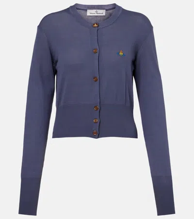 Vivienne Westwood Cropped Knit Cardigan With Elegant Round Neckline In Blue
