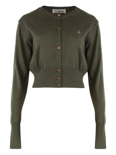 Vivienne Westwood Cropped Fitted Cardigan With Round Neckline In Green