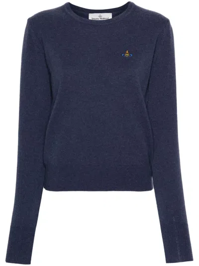 Vivienne Westwood Fitted Cashmere Blend Sweater With Classic Crew Neckline In Blue