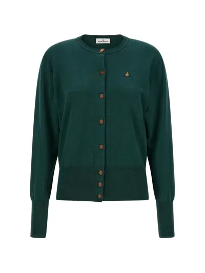 Vivienne Westwood Slim Fit Cotton And Cashmere Cardigan With Orb Logo In Green