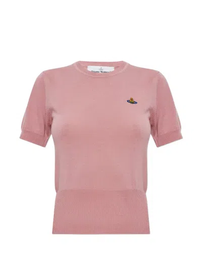 Vivienne Westwood Orb-embroidered Knitted T-shirt In Pink