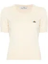 Vivienne Westwood Ribbed Hem Crewneck Top With Short Sleeves In Neutrals