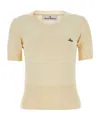 Vivienne Westwood 'bea' Cream White Cropped T-shirt With Orb Embroidery In Nude