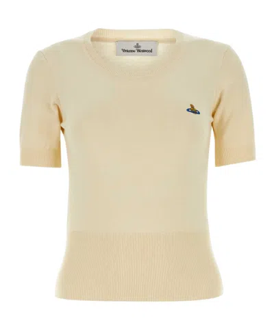 Vivienne Westwood Ribbed Hem Crewneck Top With Short Sleeves In White