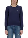 Vivienne Westwood Bea Cardigan With Logo Embroidery In Denim