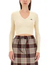 Vivienne Westwood Off-white Bea Cropped V-neck Sweater In White
