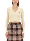Vivienne Westwood Off-white Bea Cropped V-neck Sweater In White