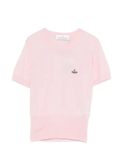 Vivienne Westwood Short-sleeve Fitted Top With Embroidered Emblem In Pink