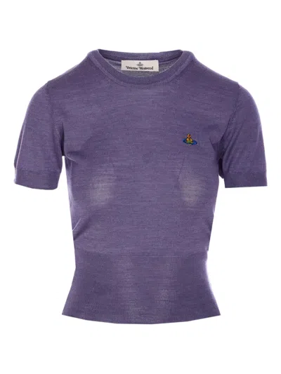 Vivienne Westwood Short-sleeve Wool-silk Blend Top With Round Neckline In Purple