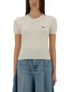Vivienne Westwood 'bea' Cream White Cropped T-shirt With Orb Embroidery