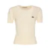 Vivienne Westwood Ribbed Hem Crewneck Top With Short Sleeves In Beige