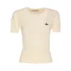 Vivienne Westwood Ribbed Hem Crewneck Top With Short Sleeves In Beige