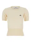 Vivienne Westwood 'bea' Cream White Cropped T-shirt With Orb Embroidery