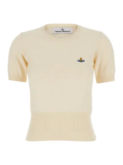 Vivienne Westwood Grey Embroidered Logo Top In White