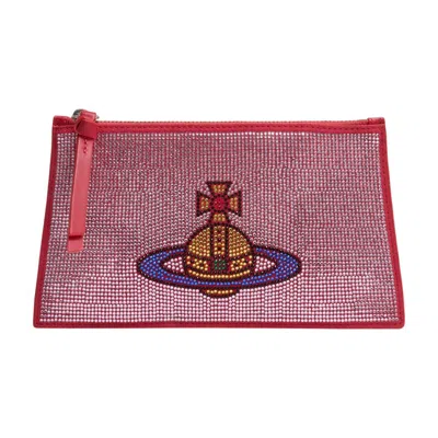 Vivienne Westwood Beaded Orb Logo Clutch In Pink