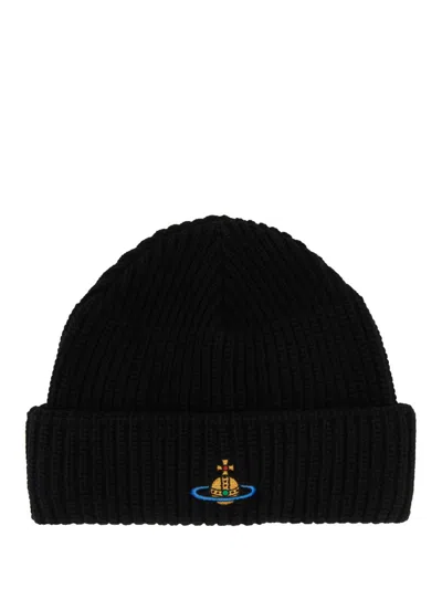 Vivienne Westwood Beanie Hat With Logo In Black
