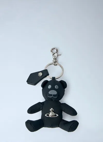 Vivienne Westwood Bear Keychain With Logo Plaque In Black