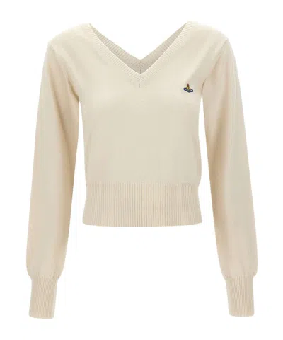 Vivienne Westwood Beatrice Cropped V-neck Sweater In Neutral