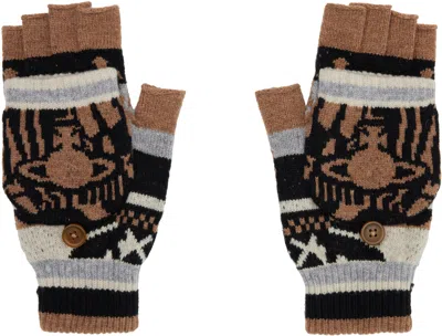 Vivienne Westwood Beige & Black Fingerless Gloves In Brown