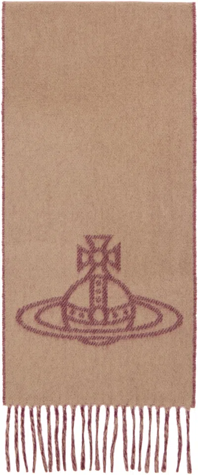 Vivienne Westwood Beige & Burgundy Single Orb Double Scarf