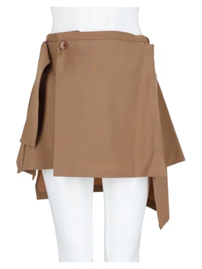 Vivienne Westwood Beige Asymmetrical Belted Virgin Wool Mini Skirt In Brown