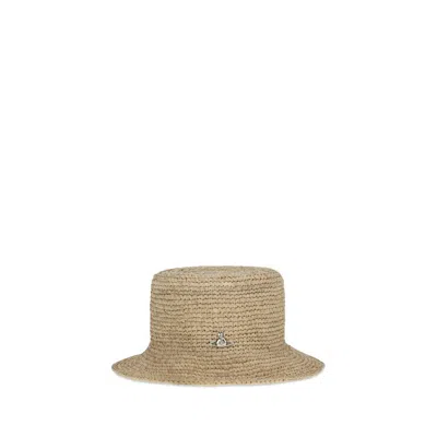 Vivienne Westwood Orb Raffia Bucket Hat In Brown