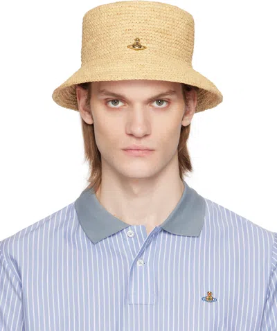Vivienne Westwood Beige Raffia Bucket Hat In Ss25-b401
