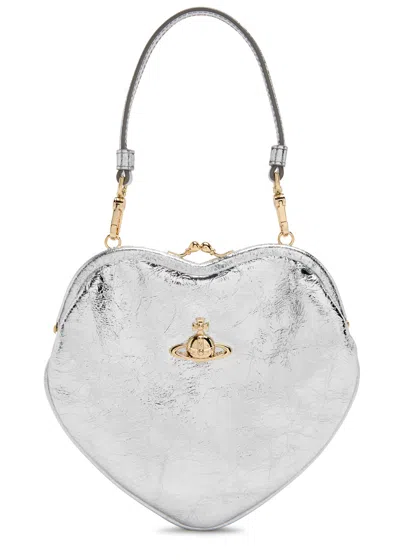 Vivienne Westwood Belle Heart Metallic Leather Top Handle Bag In Silver