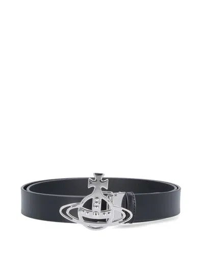 Vivienne Westwood Orb-plaque Croc-effect Belt In Black