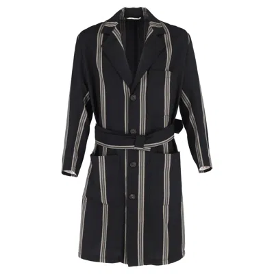 Vivienne Westwood Belted Striped Coat In Wool In Black