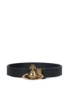 Vivienne Westwood Adjustable Length Gold-tone Buckle Smooth Finish Belts In Black