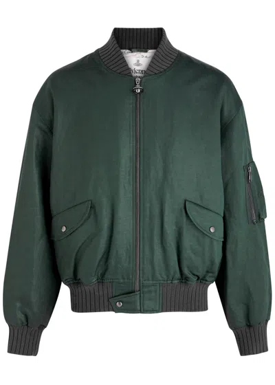 【Vivienne Westwood】 BERNARD ボンバージャケット Vivienne Westwood Bernardo Linen-blend Bomber Jacket In Grey