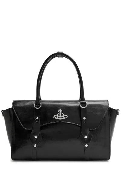 Vivienne Westwood Betina Medium Glossed Leather Shoulder Bag In Black