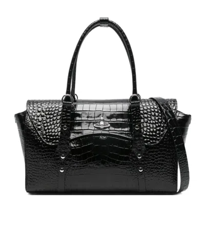 Vivienne Westwood Bettina Mini Crossbody Emboss Croc Leather Black