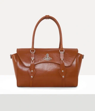 Vivienne Westwood Bettina Medium Handbag Shiny Veget Tanned Camel In Brown