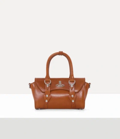 Vivienne Westwood Bettina Mini Crossbody Shiny Veget Tanned Camel In Brown