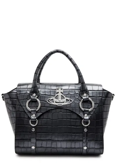 Vivienne Westwood Betty Medium Crocodile-effect Leather Top Handle Bag In Anthracite