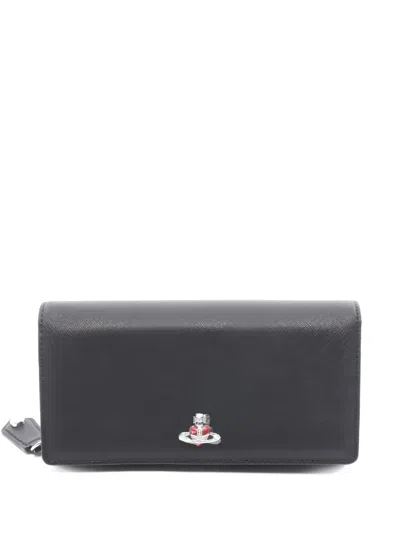 Pre-owned Vivienne Westwood Bi-fold Saffiano-leather Long Wallet In Black