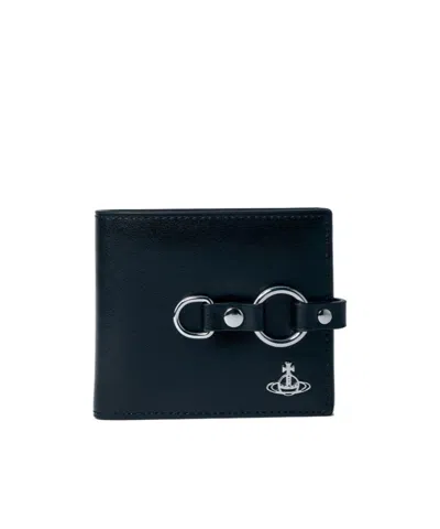 Vivienne Westwood Man. Bondage Billfold Wallet Smooth Leather Black One Size Men