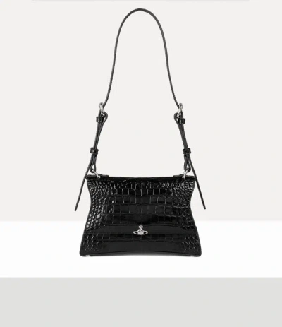 Vivienne Westwood Bianca Small Shoulder Bag Emboss Croc Leather Black