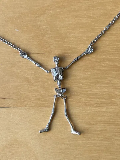 Pre-owned Vivienne Westwood Big Moving Skeleton Necklace W/ Orb Necklace In Silver
