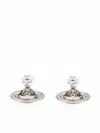 Vivienne Westwood Crystal Stud Earrings Pair Silver Brass In Metallic