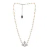 Vivienne Westwood Cross Pendant Necklace With Orb Design And Pearl Beads In Multi
