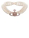 Vivienne Westwood Three Row Pearl Bas Relief Accessories In Pink Gold/creamrose