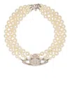 Vivienne Westwood Three Row Pearl Bas Relief Accessories In Platinum/pearl/crystal