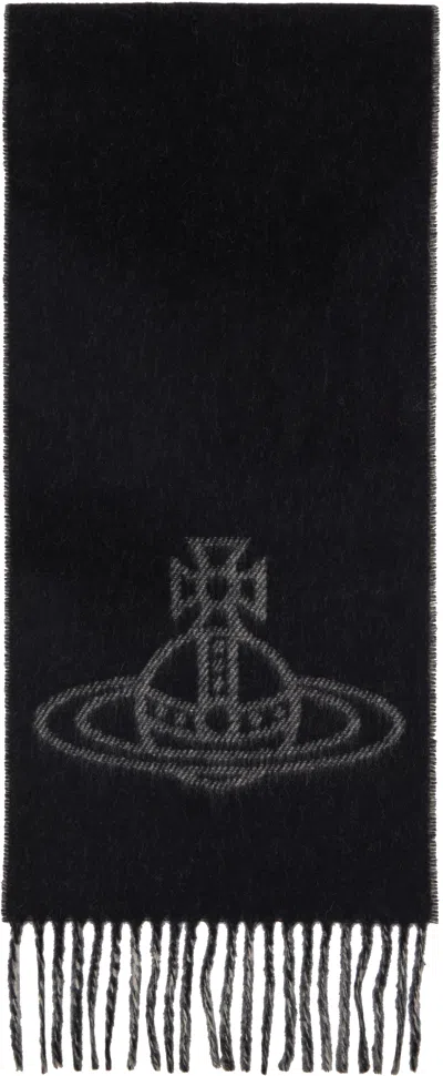 Vivienne Westwood Black & Gray Single Orb Double Scarf